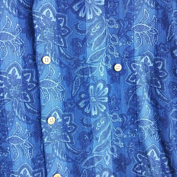 Paradise Collection‎ Mens Shirt Button Down Short Sleeve Blue Floral Stripe XL - Picture 4 of 13
